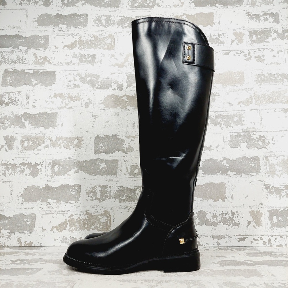 NEW Franco Sarto Henrietta Black Leather Riding Knee High Equestrian Boots D609